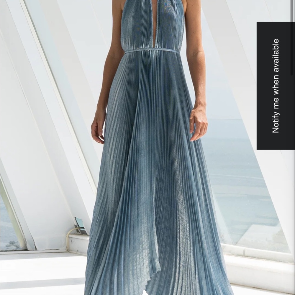 L’idee Boheme Gown - Polar Shimmer 
Blue Pleated Tiered Maxi Sundress